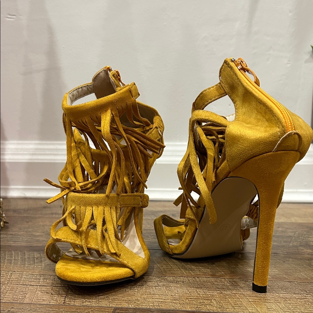 Fringed Yellow High Heels
